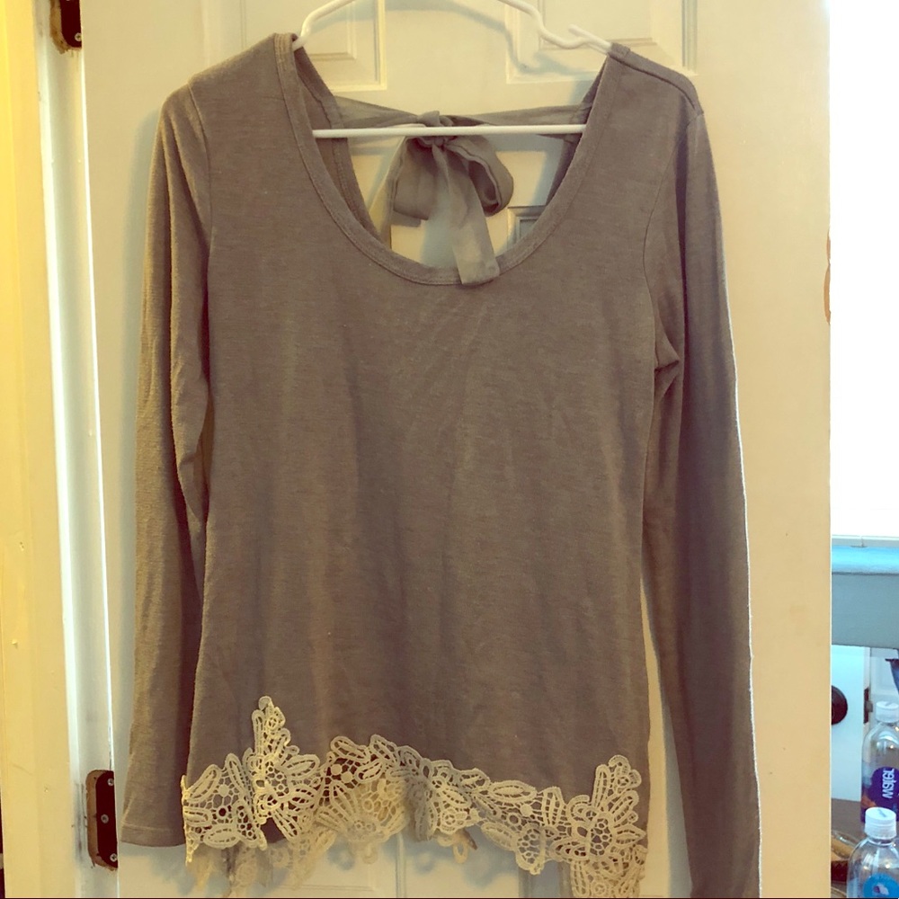 Grey Lace Trim Light Sweater